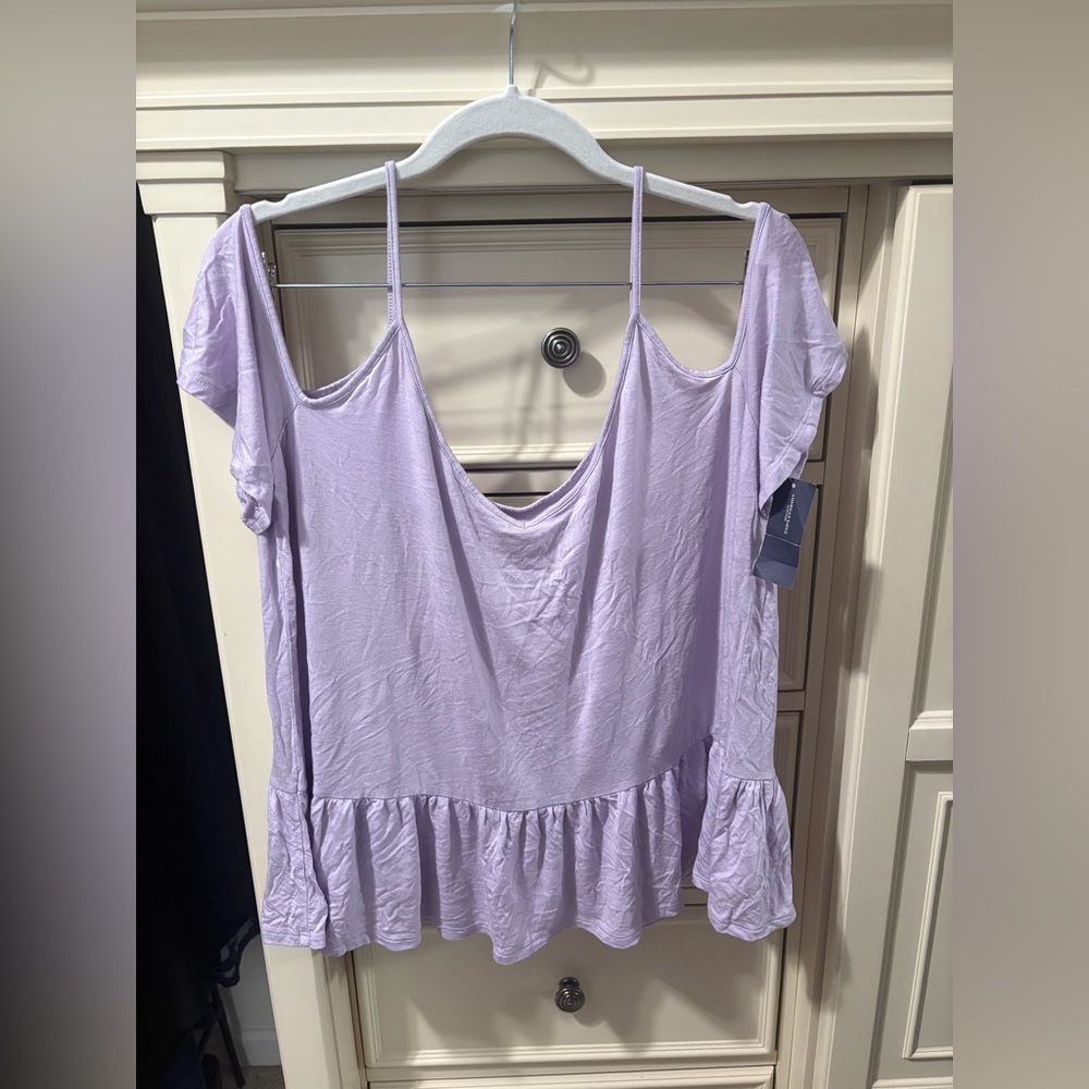 American Eagle Outfitters Lavender Cold-Shoulder Ruffle Hem Blouse